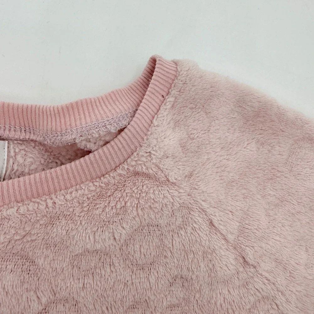 BCBGIRLS Pink Plush Fuzzy Pullover Sweatshirt‎ with Pocket - Size L (14/16)